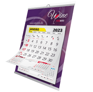Folhinhas de Parede 2024 com Bloco de Calendário e Vareta Metálica - Duplex 250g - Verniz Total Frente - 24,5x35cm