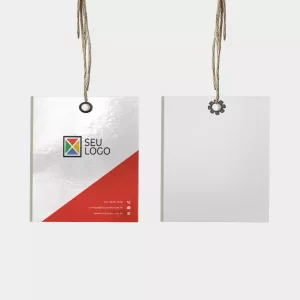 Tag Personalizada - Couchê Fosco 300g - Laminação Fosca Bopp com UV Localizado Frente e Verso - 43x48mm